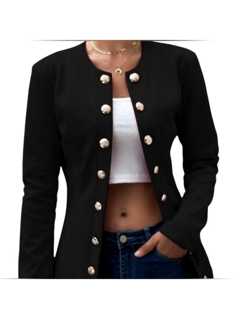 TRÏBE Black Button-Up Military Style Blazer Size Small NWT